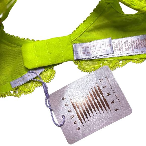 Savage X Fenty Alien Animal Unlined Lace Plunge Bra Twisted Lime Green Size 34B - Picture 3 of 3
